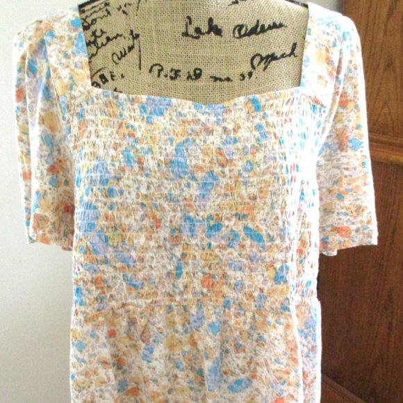 NWT Fat Face Lucia Mineral Top , Short Sleeve, Shirred Top, Multicolor, Size 14 - Picture 5 of 16